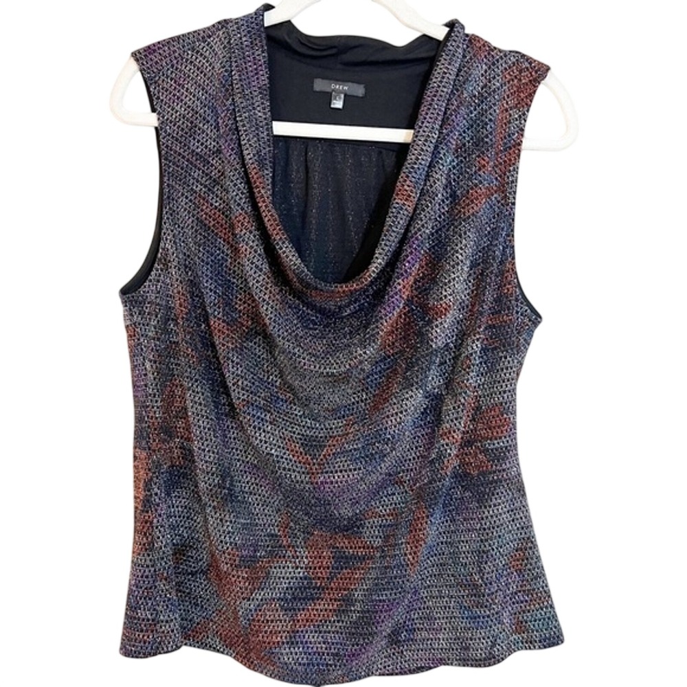 Drew Bridgette Tank Royal Metallic Cowl Neck Sleeveless Top Large AR12563